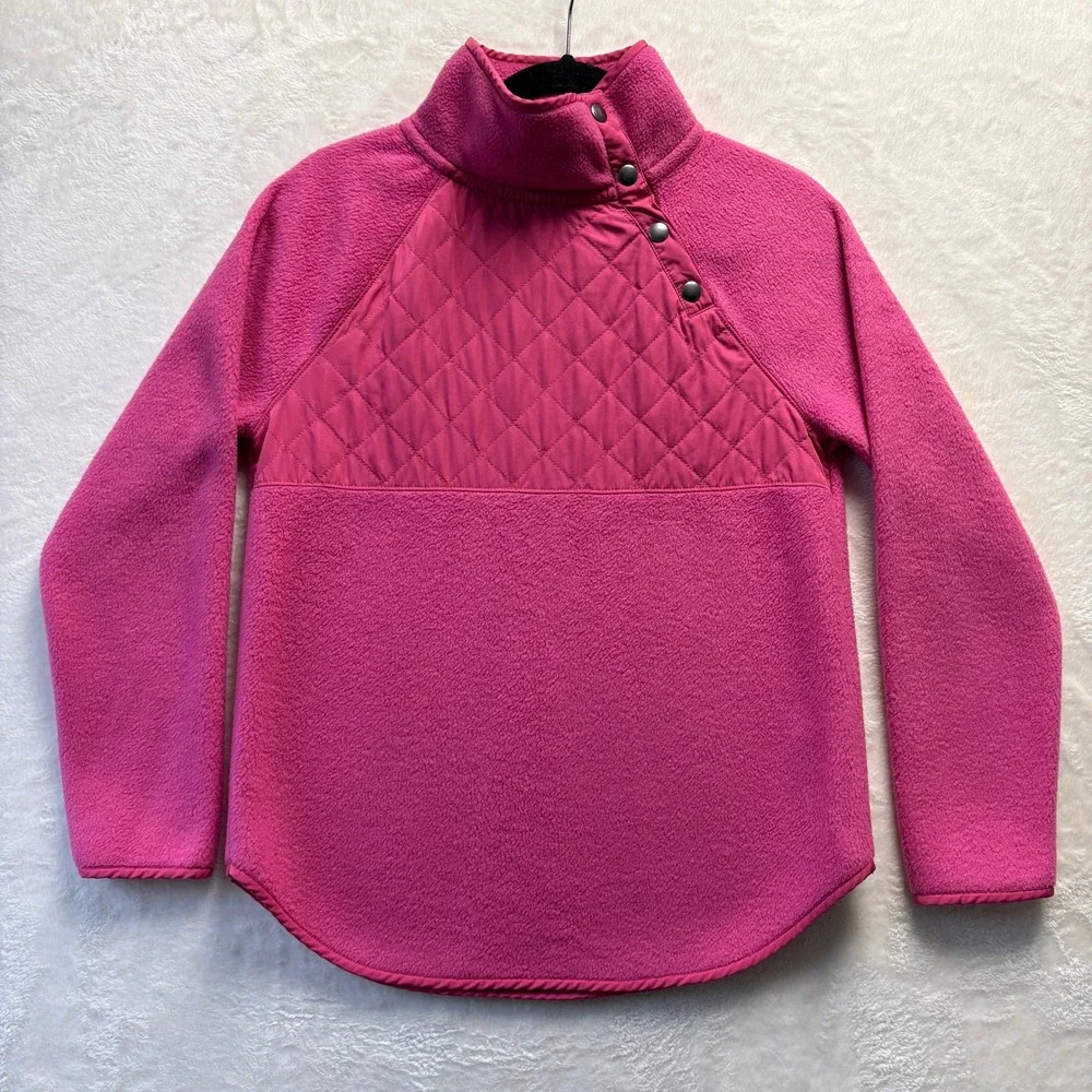 J. Crew Quilted Fleece Women Sz XXS Hot Pink Pullover‎ Snap Neck Sweatshirt